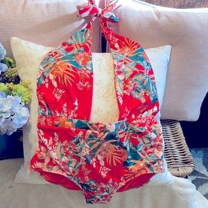 Sexy but cute coral/orange floral NWOT ModCloth swimsuit.